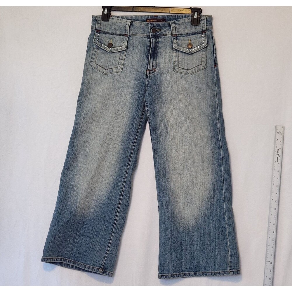 Neeso Premium Jeans Women's 13 Rhinestone Front Flap Pocket Baggy Wideleg Crop